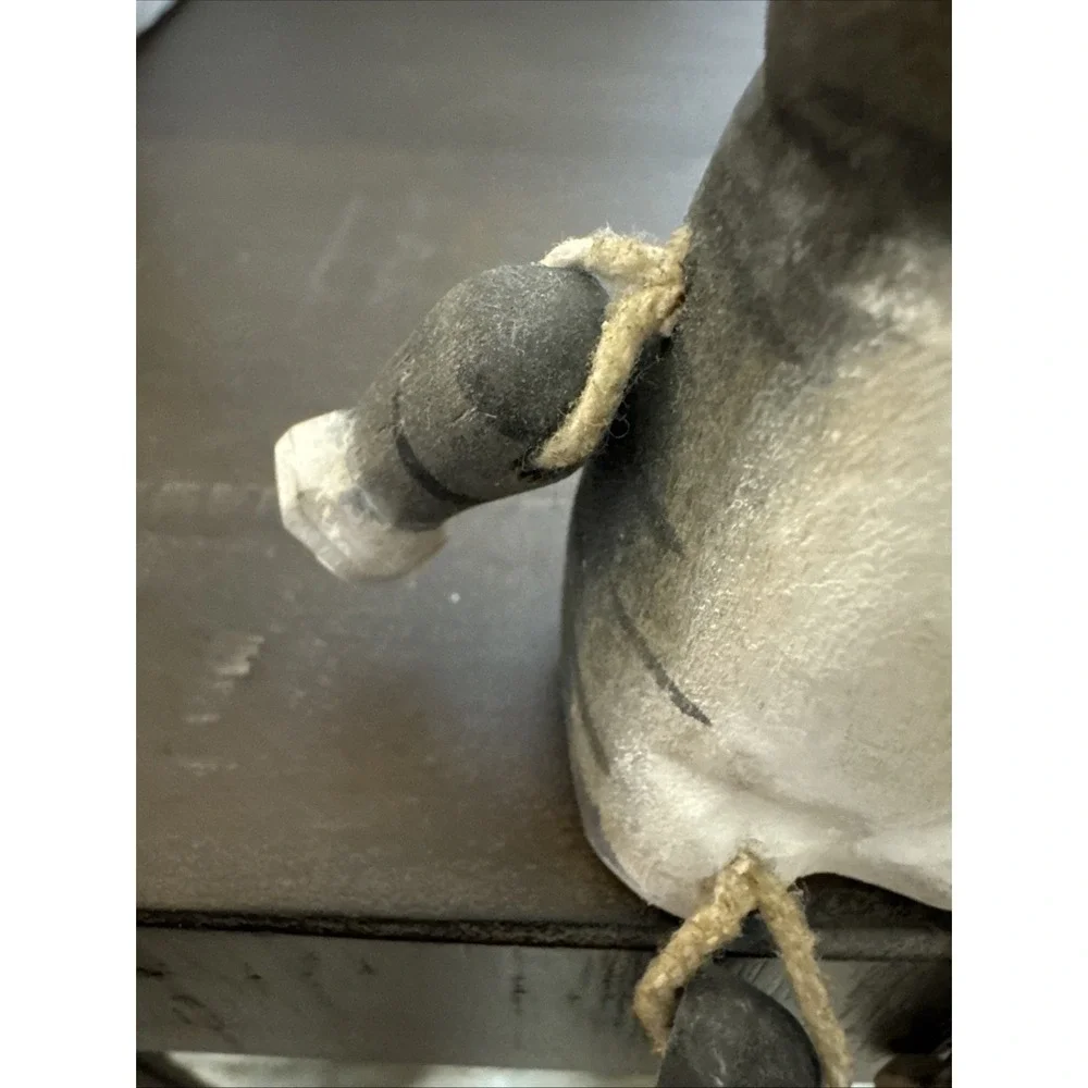Vintage Wood Grey and White Cat Rope Jointed Legs